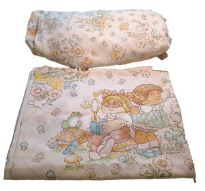 Vtg set Cabbage Patch Kids Baby double Bed Flat & Fitted Sheets Flowers 96"x66"